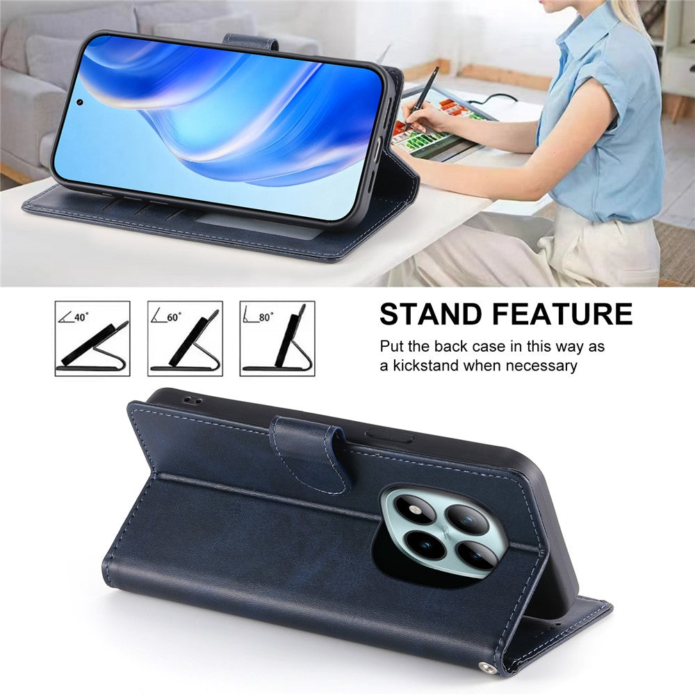 For Xiaomi Poco M8 Pro 5G / Redmi Note 15 Pro+ 5G (Global) Case Stand Wallet Calf Texture PU Leather Flip Phone Cover with Wrist Strap - Blue