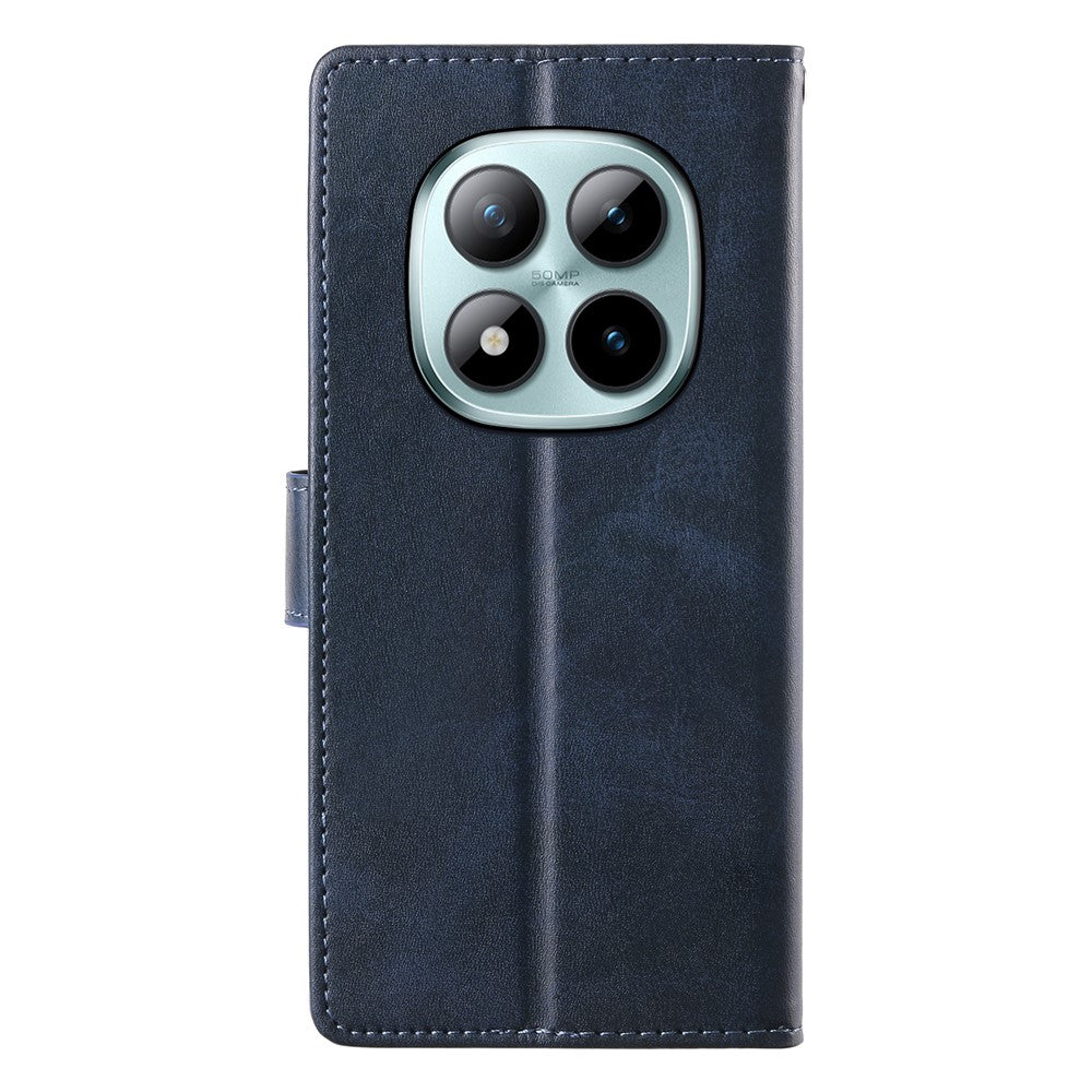 For Xiaomi Poco M8 Pro 5G / Redmi Note 15 Pro+ 5G (Global) Case Stand Wallet Calf Texture PU Leather Flip Phone Cover with Wrist Strap - Blue