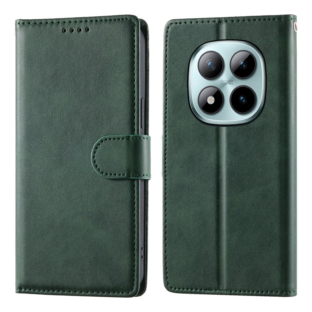 For Xiaomi Poco M8 Pro 5G / Redmi Note 15 Pro+ 5G (Global) Case Stand Wallet Calf Texture PU Leather Flip Phone Cover with Wrist Strap - Green