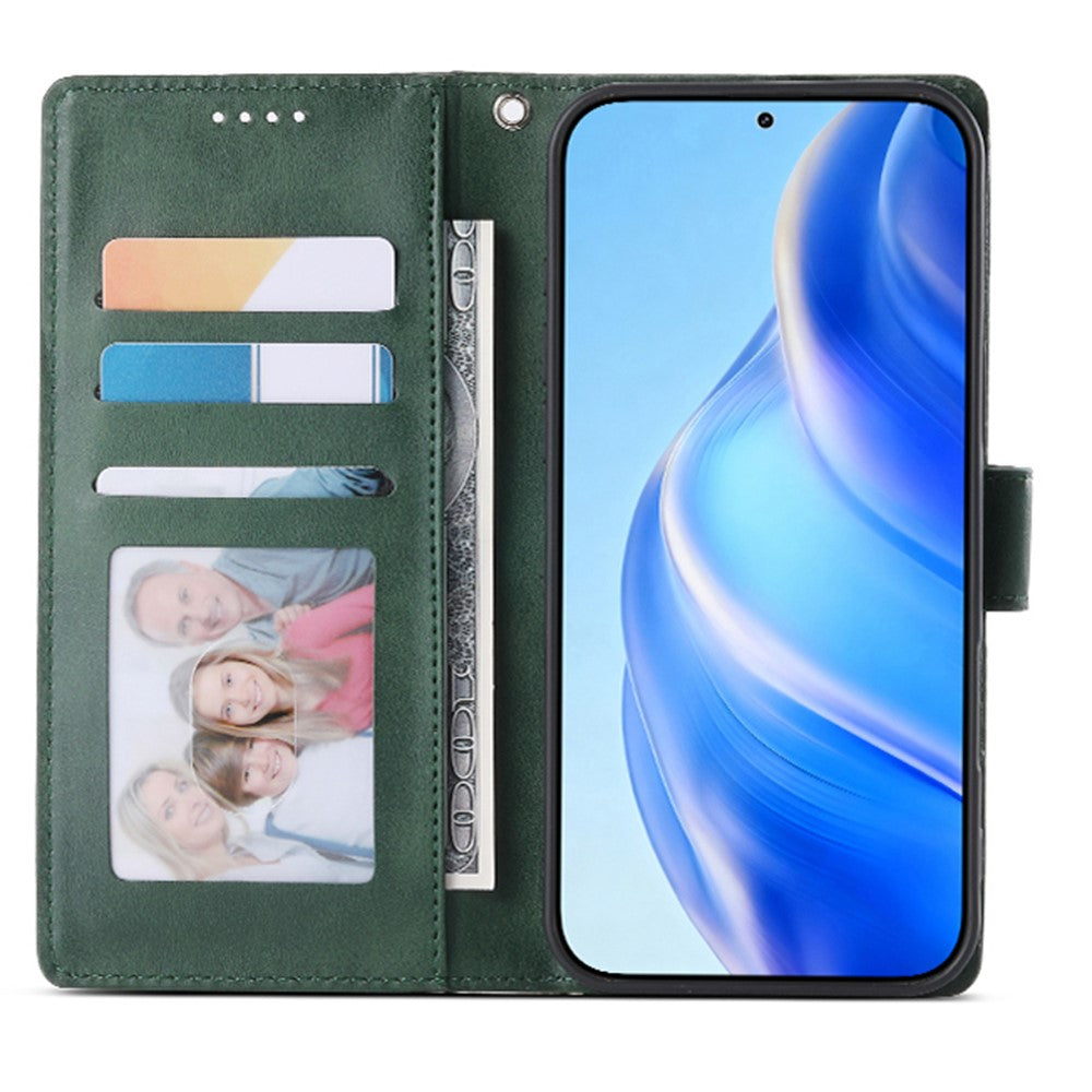 For Xiaomi Poco M8 Pro 5G / Redmi Note 15 Pro+ 5G (Global) Case Stand Wallet Calf Texture PU Leather Flip Phone Cover with Wrist Strap - Green