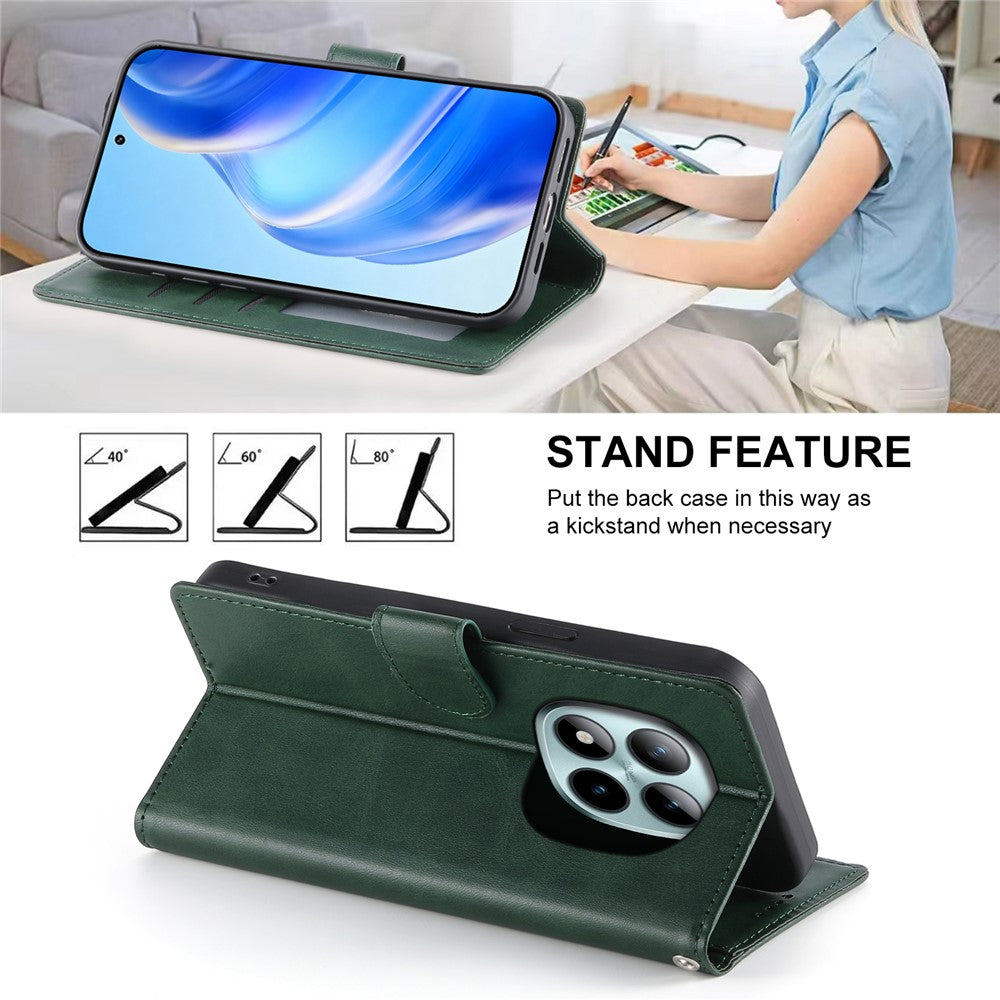 For Xiaomi Poco M8 Pro 5G / Redmi Note 15 Pro+ 5G (Global) Case Stand Wallet Calf Texture PU Leather Flip Phone Cover with Wrist Strap - Green