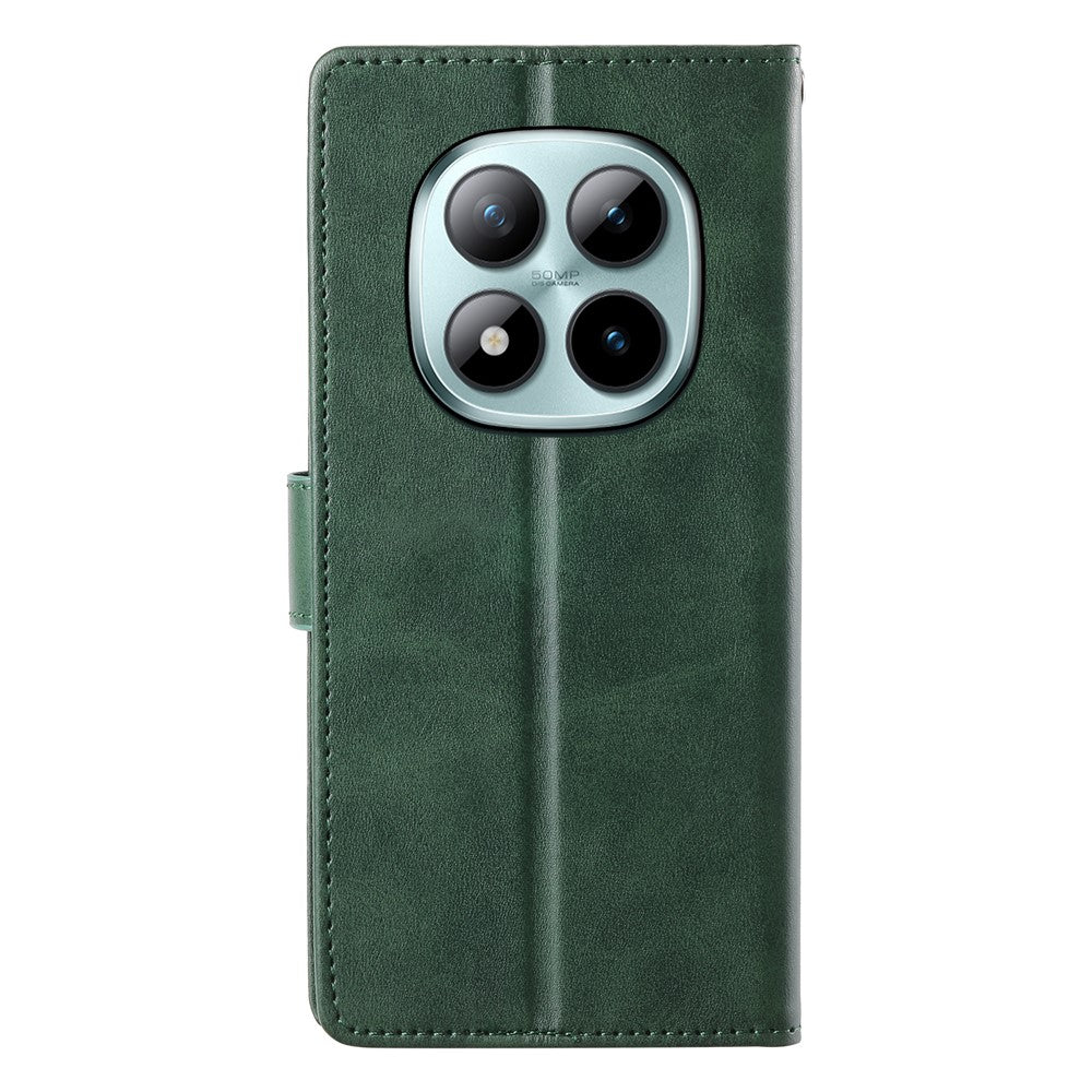 For Xiaomi Poco M8 Pro 5G / Redmi Note 15 Pro+ 5G (Global) Case Stand Wallet Calf Texture PU Leather Flip Phone Cover with Wrist Strap - Green