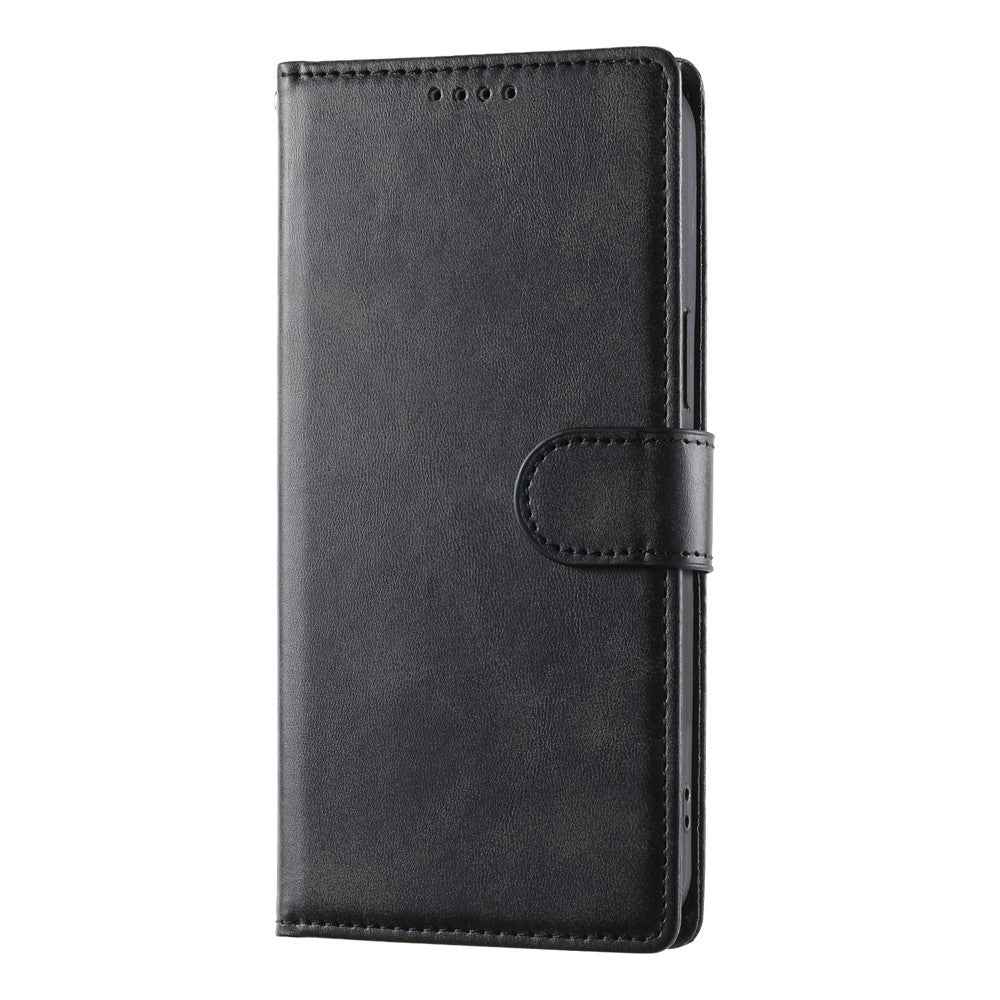 For Xiaomi 17 Pro Case Stand Wallet Calf Texture PU Leather Flip Phone Cover with Wrist Strap - Black