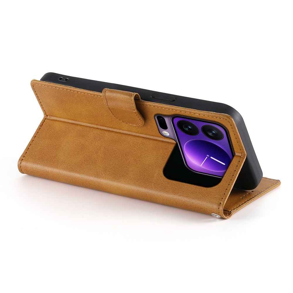 For Xiaomi 17 Pro Case Stand Wallet Calf Texture PU Leather Flip Phone Cover with Wrist Strap - Yellow
