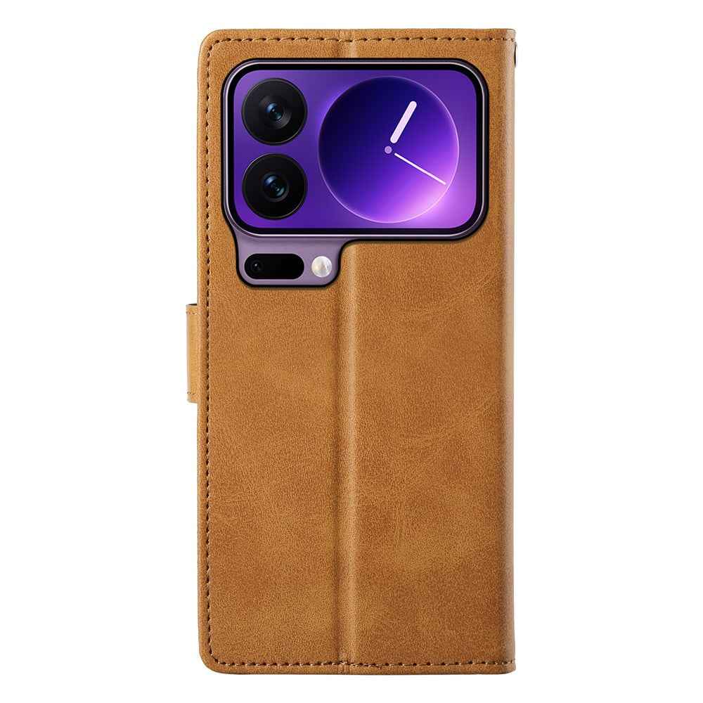 For Xiaomi 17 Pro Case Stand Wallet Calf Texture PU Leather Flip Phone Cover with Wrist Strap - Yellow