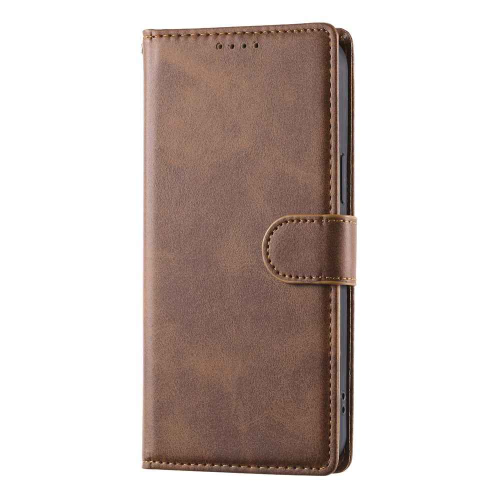 For Xiaomi 17 Pro Case Stand Wallet Calf Texture PU Leather Flip Phone Cover with Wrist Strap - Brown