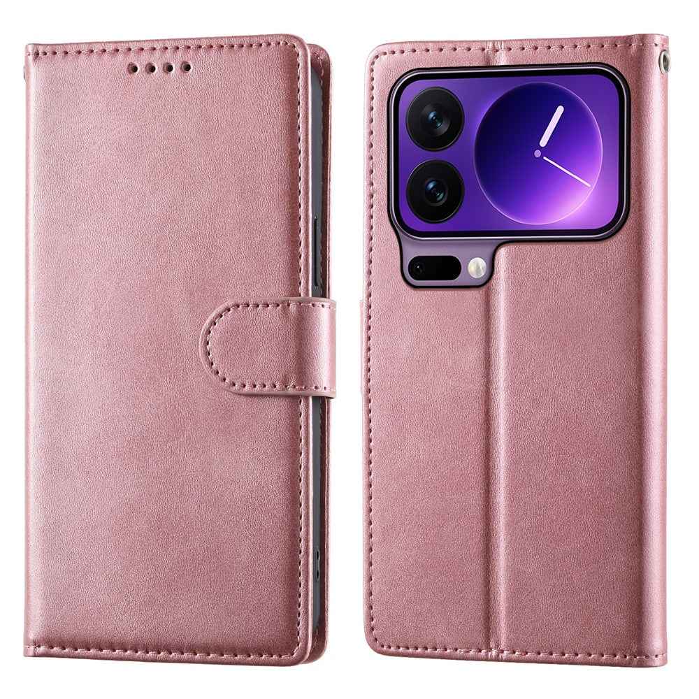 For Xiaomi 17 Pro Case Stand Wallet Calf Texture PU Leather Flip Phone Cover with Wrist Strap - Pink