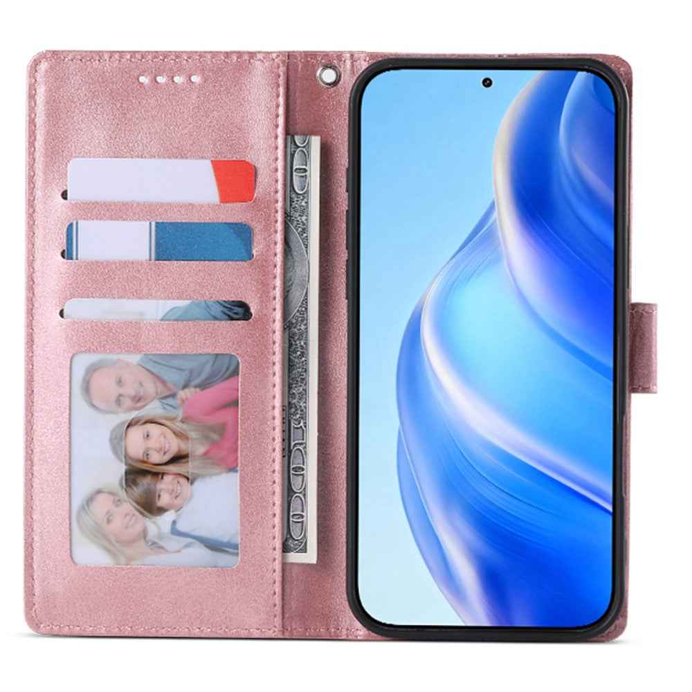 For Xiaomi 17 Pro Case Stand Wallet Calf Texture PU Leather Flip Phone Cover with Wrist Strap - Pink