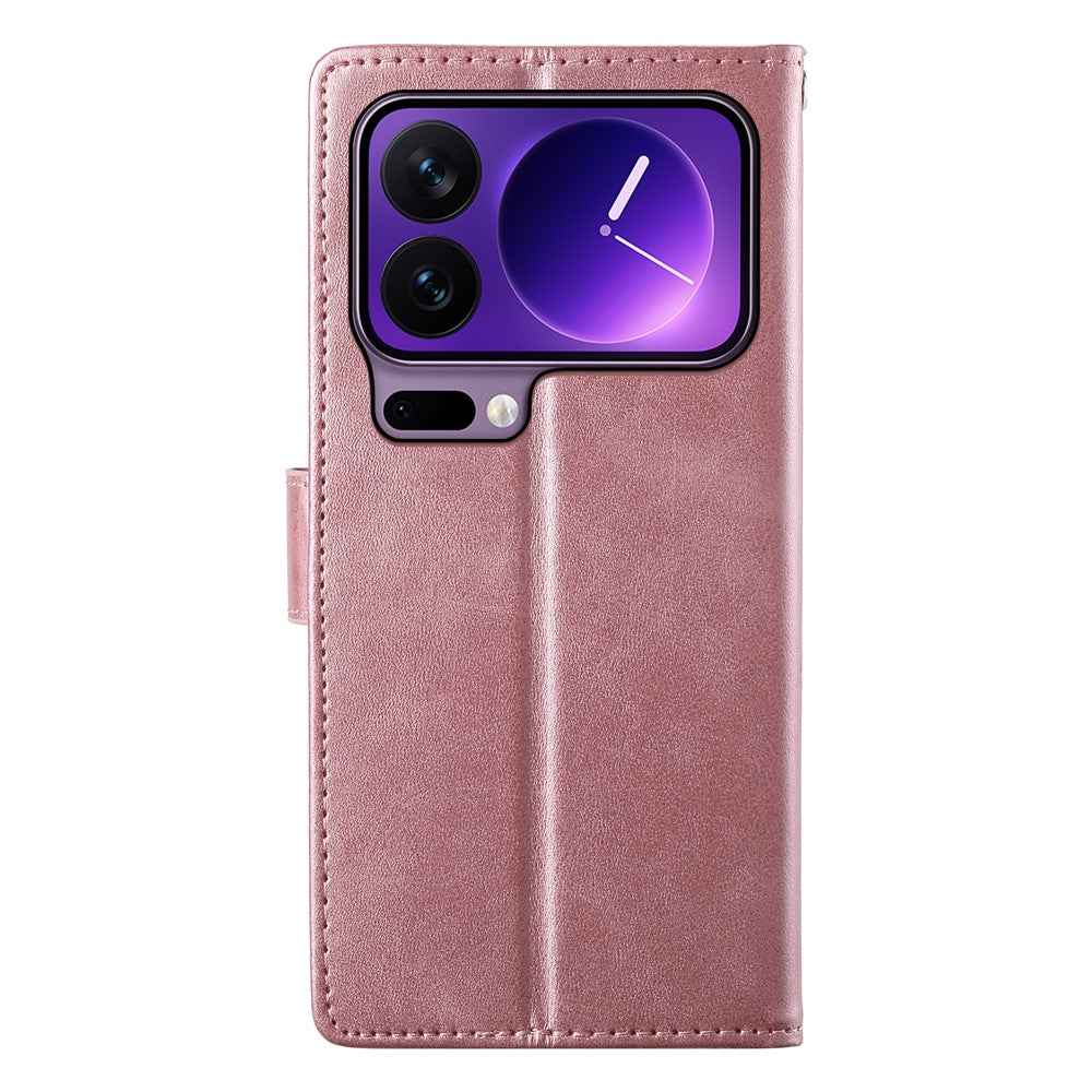 For Xiaomi 17 Pro Case Stand Wallet Calf Texture PU Leather Flip Phone Cover with Wrist Strap - Pink