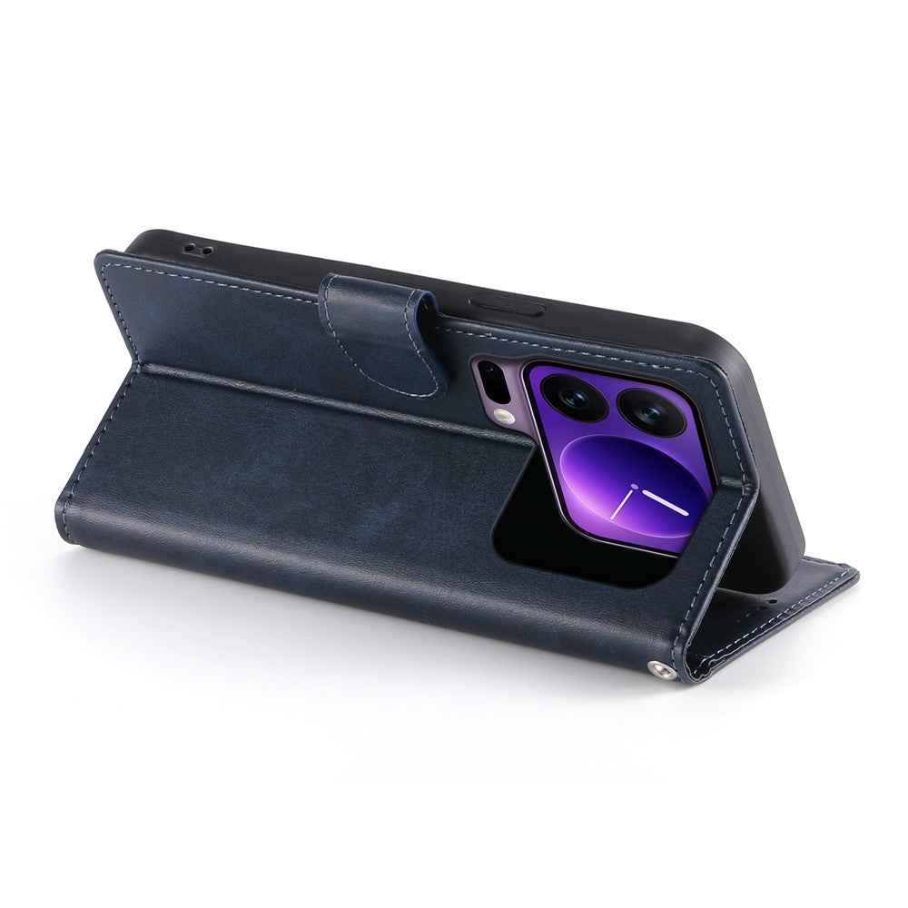 For Xiaomi 17 Pro Case Stand Wallet Calf Texture PU Leather Flip Phone Cover with Wrist Strap - Blue