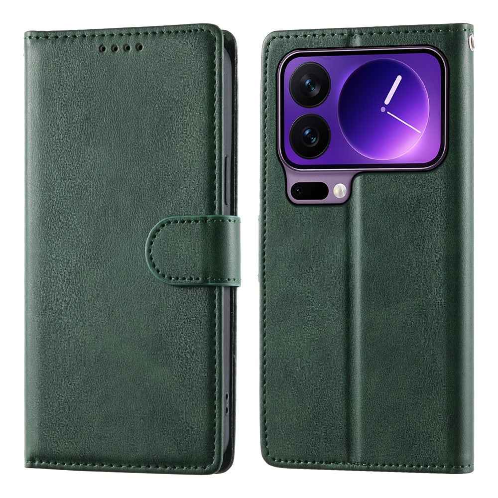 For Xiaomi 17 Pro Case Stand Wallet Calf Texture PU Leather Flip Phone Cover with Wrist Strap - Green