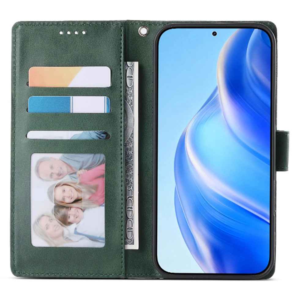 For Xiaomi 17 Pro Case Stand Wallet Calf Texture PU Leather Flip Phone Cover with Wrist Strap - Green