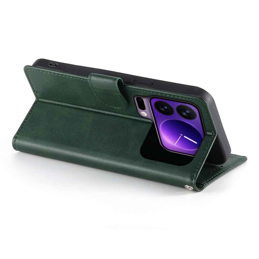 For Xiaomi 17 Pro Case Stand Wallet Calf Texture PU Leather Flip Phone Cover with Wrist Strap - Green