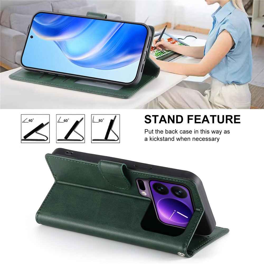 For Xiaomi 17 Pro Case Stand Wallet Calf Texture PU Leather Flip Phone Cover with Wrist Strap - Green