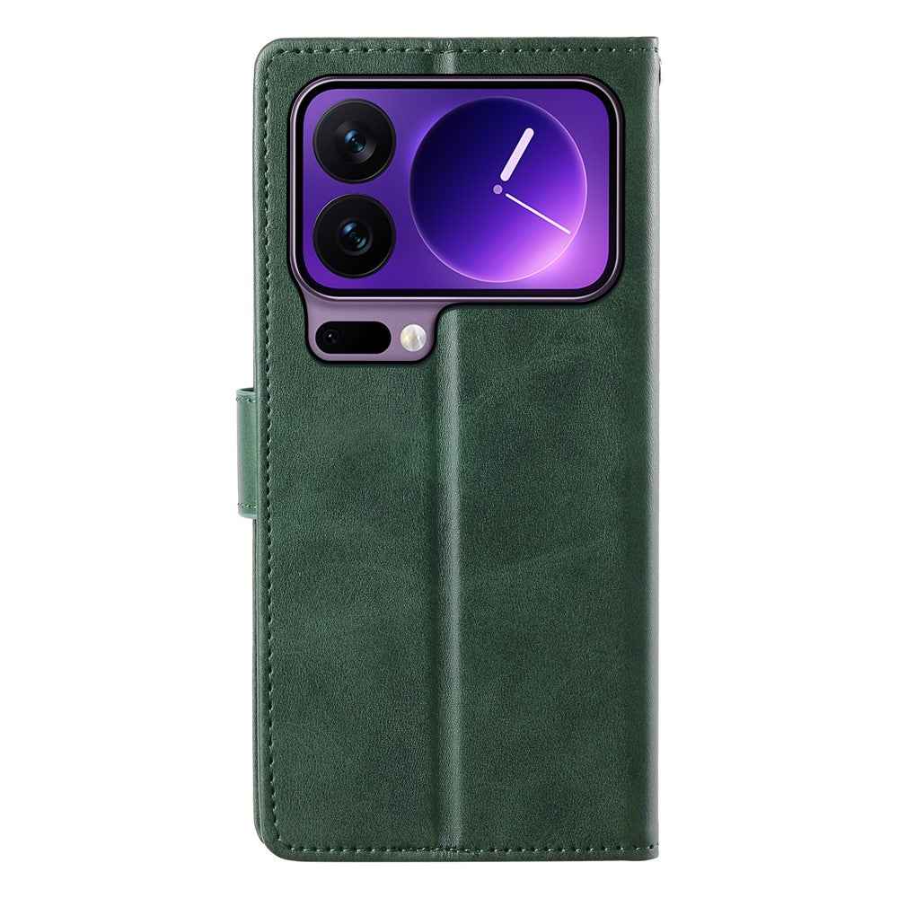 For Xiaomi 17 Pro Case Stand Wallet Calf Texture PU Leather Flip Phone Cover with Wrist Strap - Green