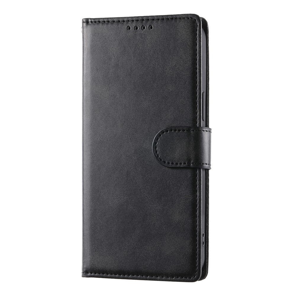For Xiaomi 17 Pro Max Case Stand Wallet Calf Texture PU Leather Flip Phone Cover with Wrist Strap - Black