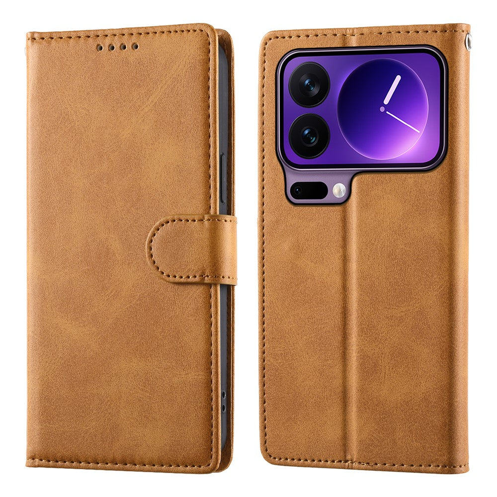For Xiaomi 17 Pro Max Case Stand Wallet Calf Texture PU Leather Flip Phone Cover with Wrist Strap - Yellow