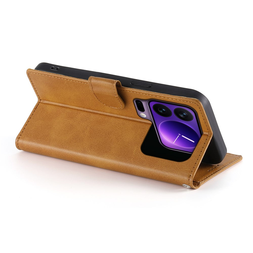 For Xiaomi 17 Pro Max Case Stand Wallet Calf Texture PU Leather Flip Phone Cover with Wrist Strap - Yellow