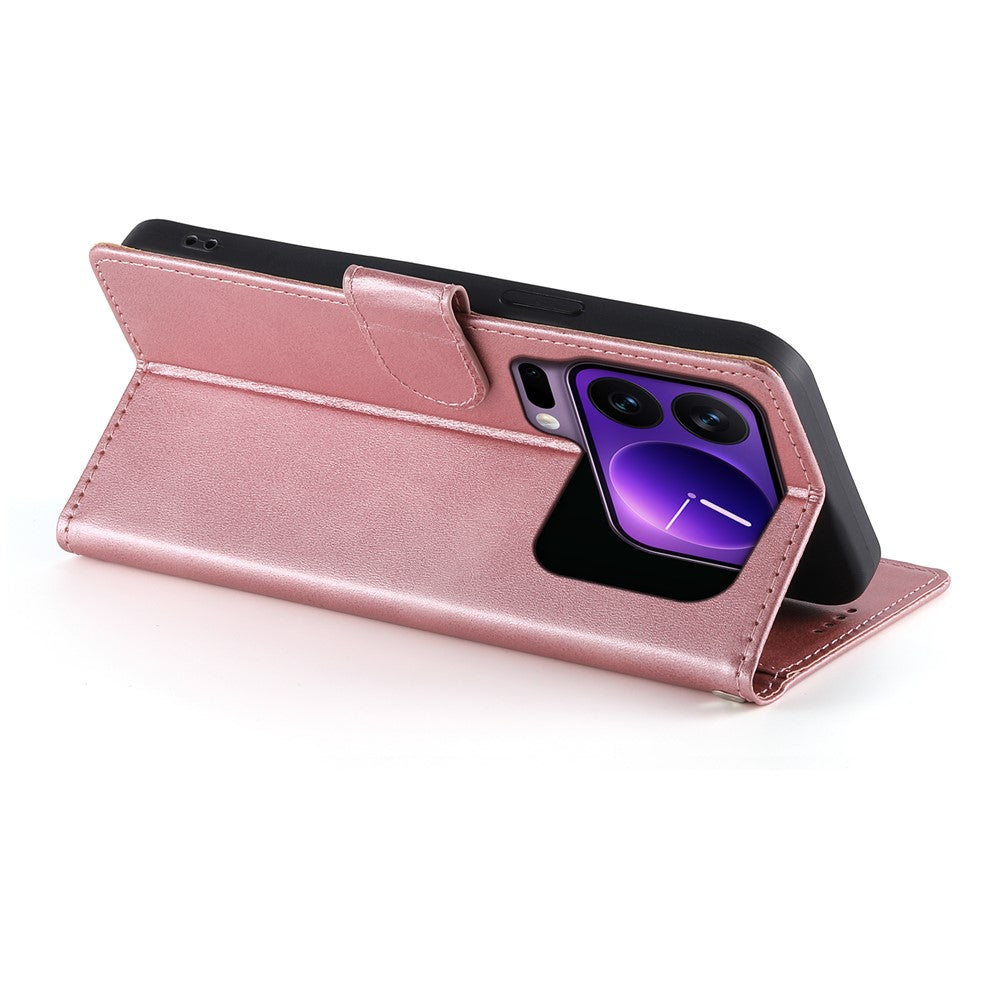 For Xiaomi 17 Pro Max Case Stand Wallet Calf Texture PU Leather Flip Phone Cover with Wrist Strap - Pink
