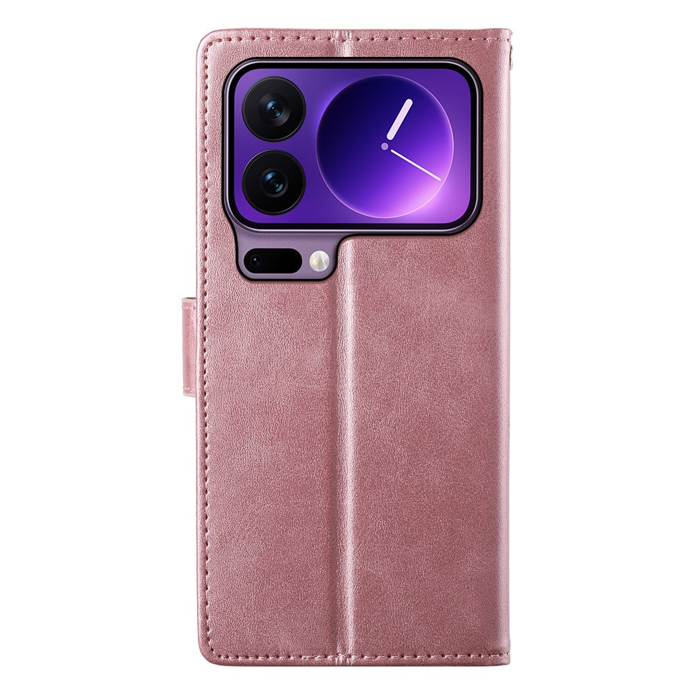 For Xiaomi 17 Pro Max Case Stand Wallet Calf Texture PU Leather Flip Phone Cover with Wrist Strap - Pink