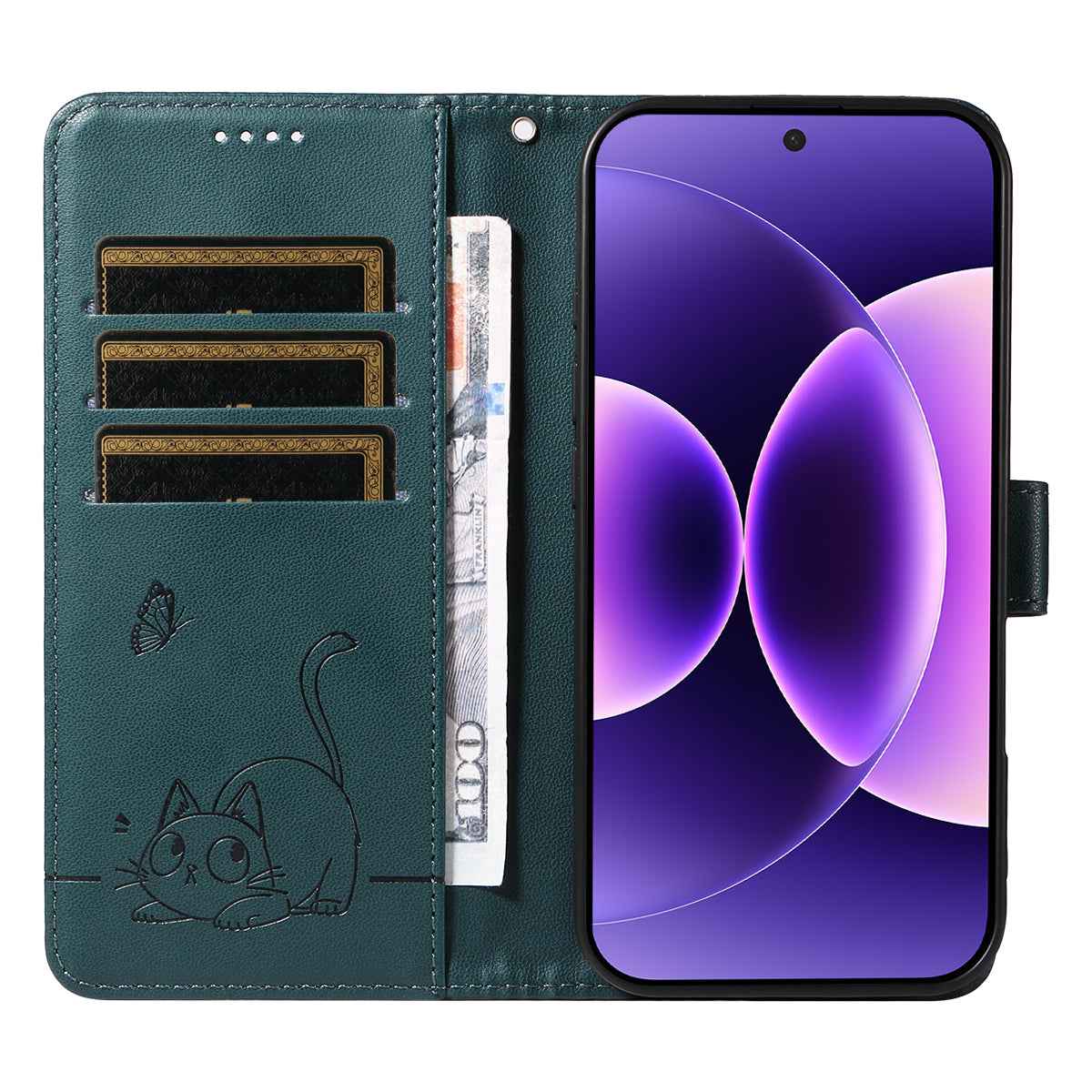 For Xiaomi 17 Pro Case Cat Pattern Imprint Leather Phone Cover with Wrist Strap - Blue