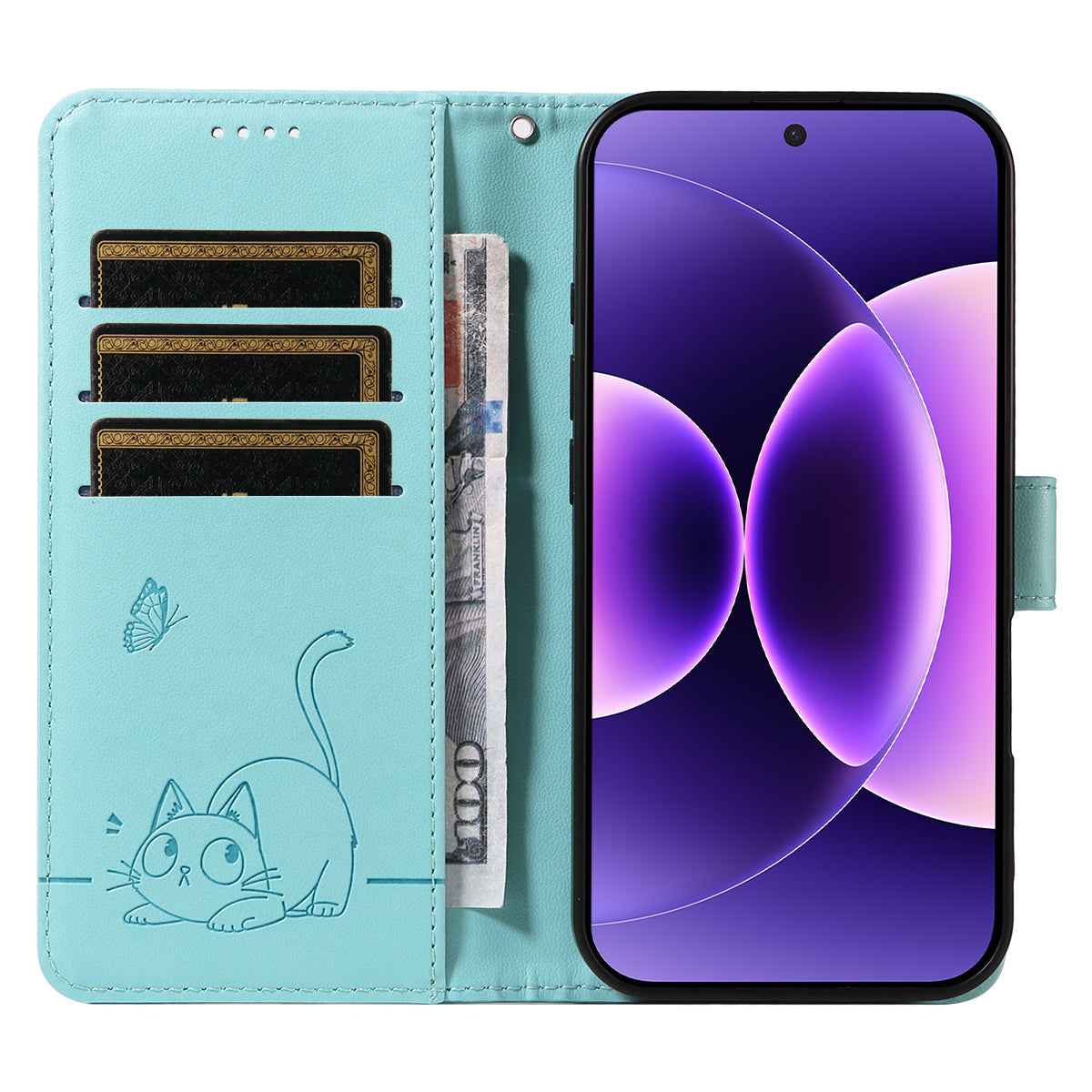 For Xiaomi 17 Pro Case Cat Pattern Imprint Leather Phone Cover with Wrist Strap - Green