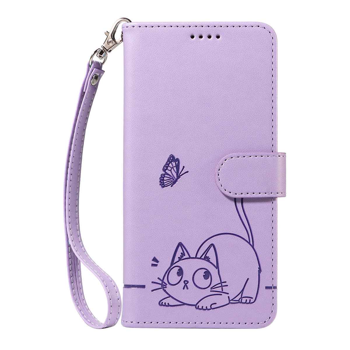 For Xiaomi 17 Pro Case Cat Pattern Imprint Leather Phone Cover with Wrist Strap - Purple
