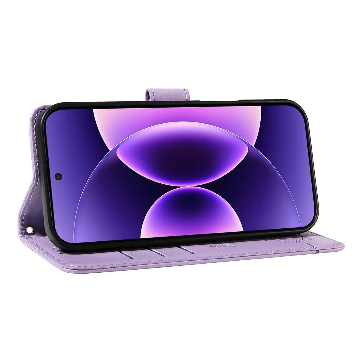 For Xiaomi 17 Pro Case Cat Pattern Imprint Leather Phone Cover with Wrist Strap - Purple