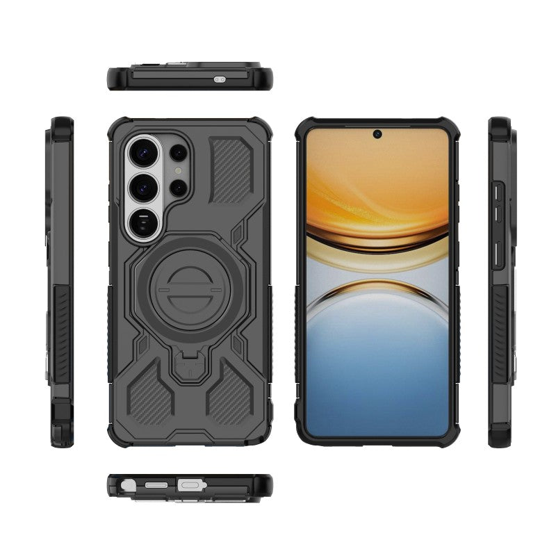 For-Samsung-Galaxy-S26-Ultra-Case-Kickstand-with-2Pcs-Screen-Film-WANLONFENG-KJ-Series-PC-TPU-Phone-Cover-(Big-Lens-Hole)-Black