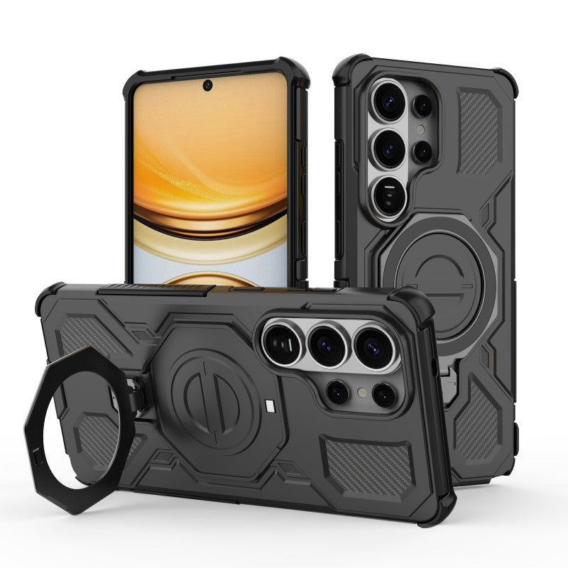 For-Samsung-Galaxy-S26-Ultra-Case-Kickstand-with-2Pcs-Screen-Film-WANLONFENG-KJ-Series-PC-TPU-Phone-Cover-(Big-Lens-Hole)-Black