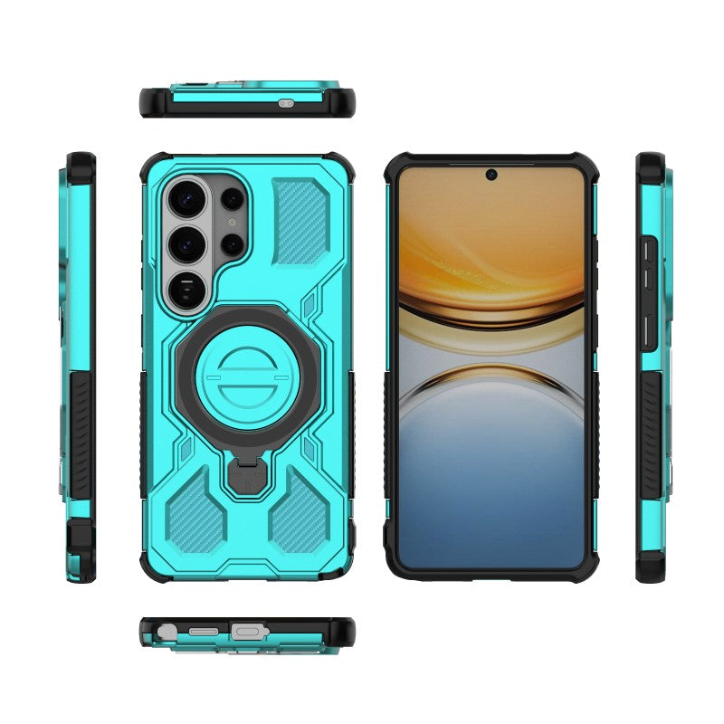 For-Samsung-Galaxy-S26-Ultra-Case-Kickstand-with-2Pcs-Screen-Film-WANLONFENG-KJ-Series-PC-TPU-Phone-Cover-(Big-Lens-Hole)-Green