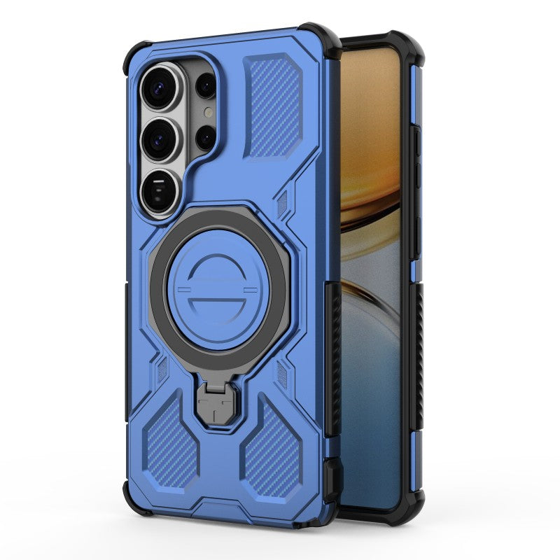 For-Samsung-Galaxy-S26-Ultra-Case-Kickstand-with-2Pcs-Screen-Film-WANLONFENG-KJ-Series-PC-TPU-Phone-Cover-(Big-Lens-Hole)-Blue