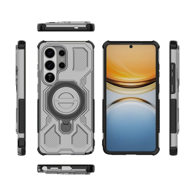 For-Samsung-Galaxy-S26-Ultra-Case-Kickstand-with-2Pcs-Screen-Film-WANLONFENG-KJ-Series-PC-TPU-Phone-Cover-(Big-Lens-Hole)-Grey