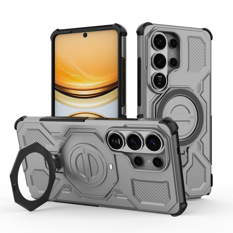 For-Samsung-Galaxy-S26-Ultra-Case-Kickstand-with-2Pcs-Screen-Film-WANLONFENG-KJ-Series-PC-TPU-Phone-Cover-(Big-Lens-Hole)-Grey