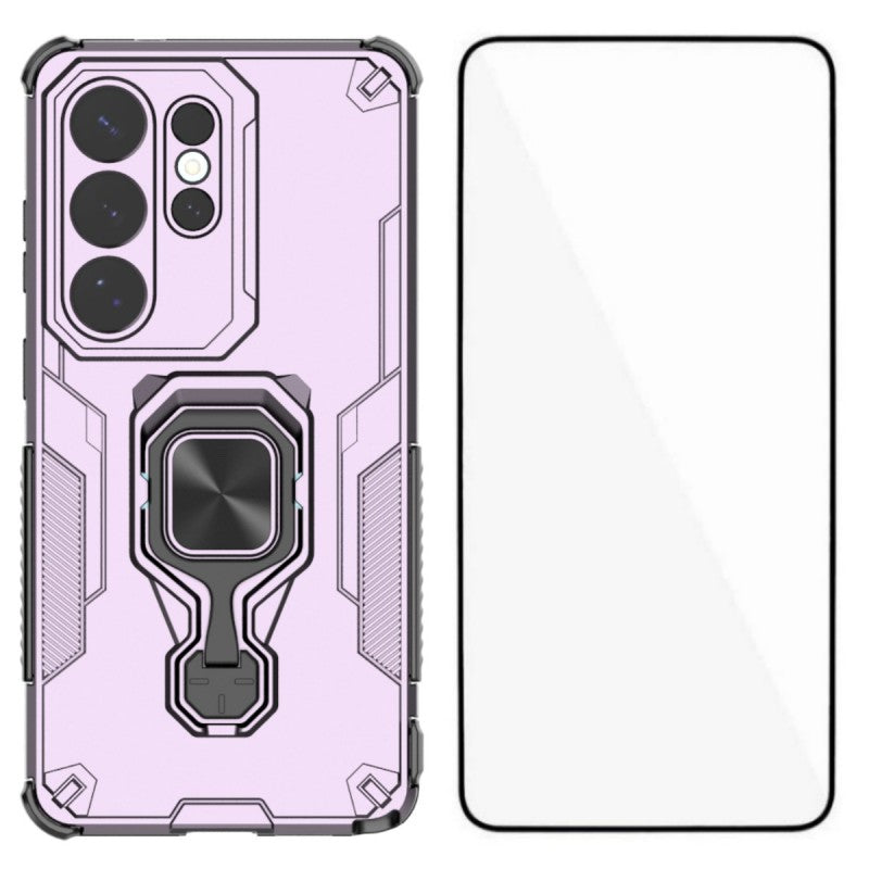 For-Samsung-Galaxy-S26-Ultra-Phone-Case-WANLONFENG-PC-TPU-Back-Cover-Kickstand-with-Tempered-Glass-Purple