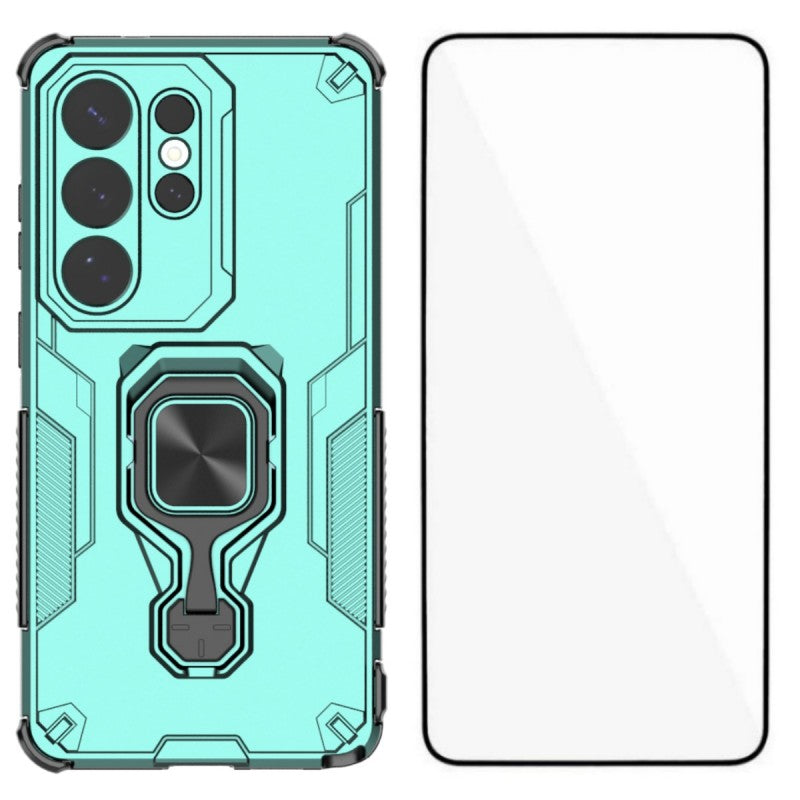 For-Samsung-Galaxy-S26-Ultra-Phone-Case-WANLONFENG-PC-TPU-Back-Cover-Kickstand-with-Tempered-Glass-Green