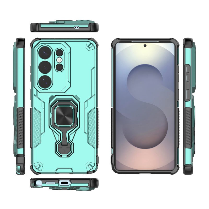 For-Samsung-Galaxy-S26-Ultra-Phone-Case-WANLONFENG-PC-TPU-Back-Cover-Kickstand-with-Tempered-Glass-Green