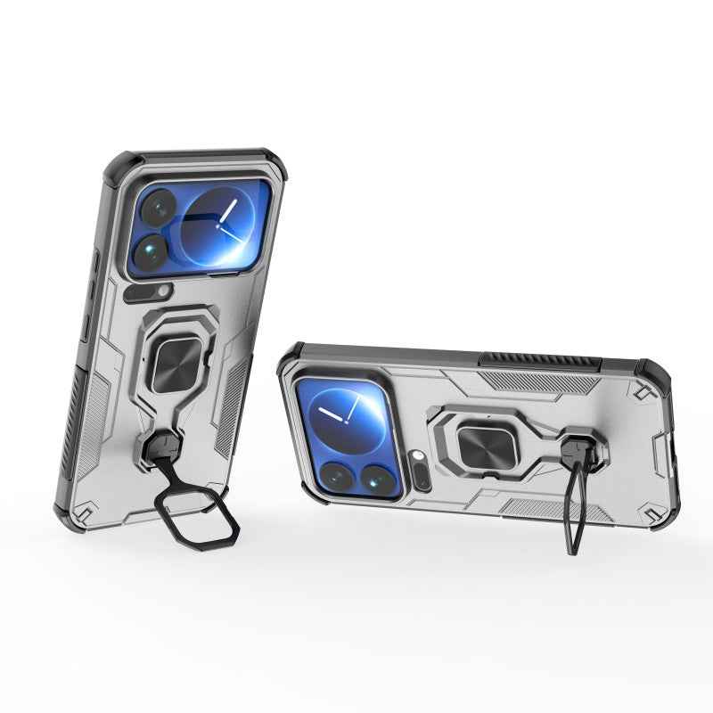 For Xiaomi 17 Pro Phone Case WANLONFENG PC TPU Back Cover Kickstand with Tempered Glass - Grey