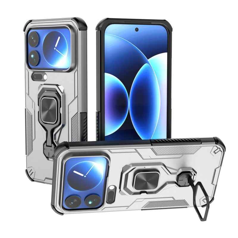 For Xiaomi 17 Pro Phone Case WANLONFENG PC TPU Back Cover Kickstand with Tempered Glass - Grey