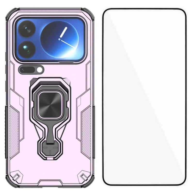 For Xiaomi 17 Pro Phone Case WANLONFENG PC TPU Back Cover Kickstand with Tempered Glass - Purple