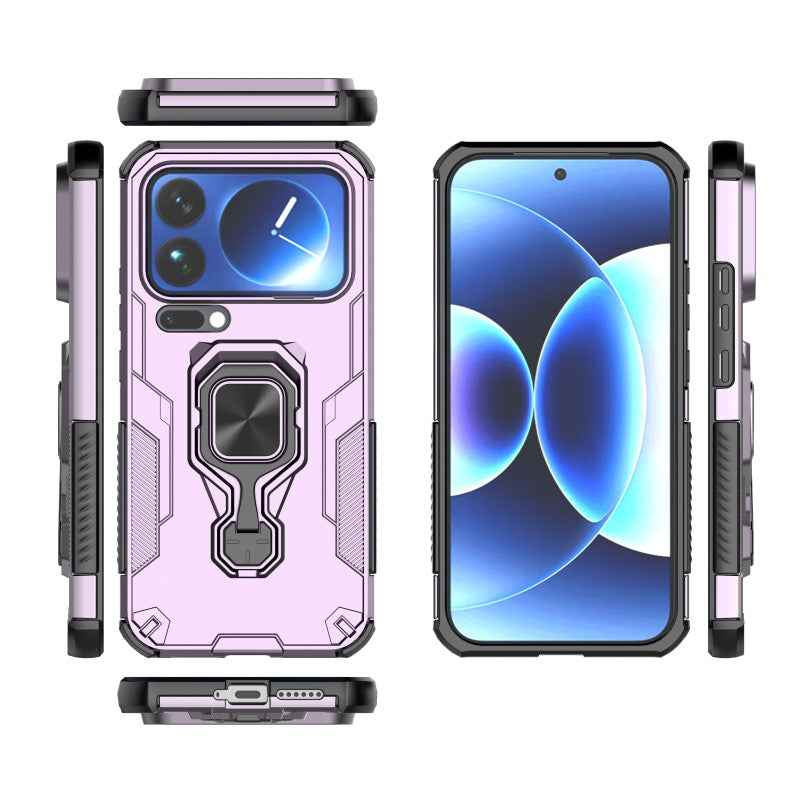 For Xiaomi 17 Pro Phone Case WANLONFENG PC TPU Back Cover Kickstand with Tempered Glass - Purple