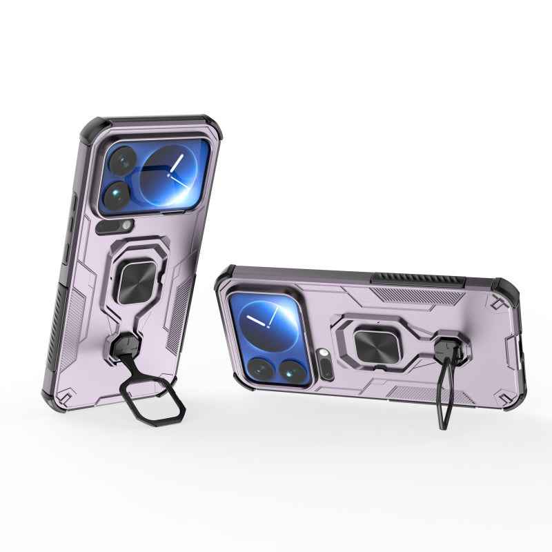 For Xiaomi 17 Pro Phone Case WANLONFENG PC TPU Back Cover Kickstand with Tempered Glass - Purple