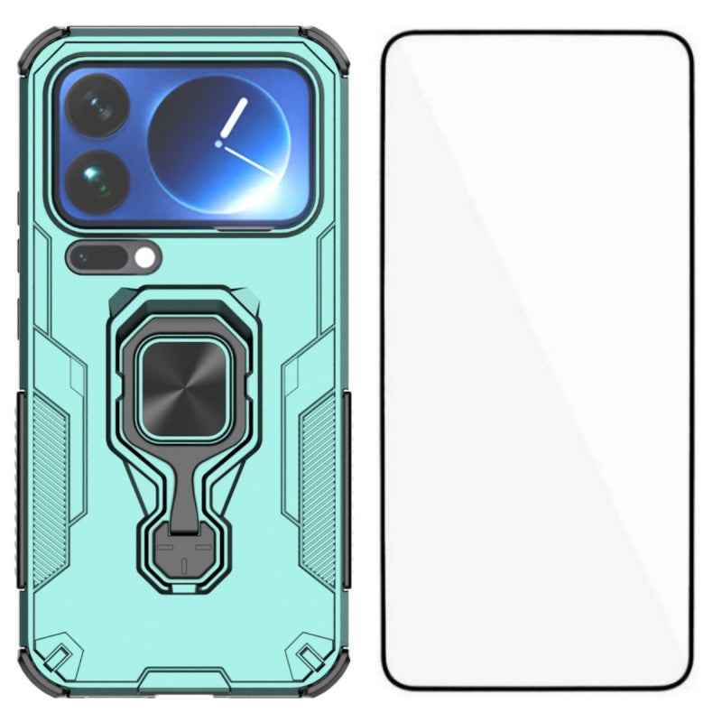 For Xiaomi 17 Pro Phone Case WANLONFENG PC TPU Back Cover Kickstand with Tempered Glass - Green