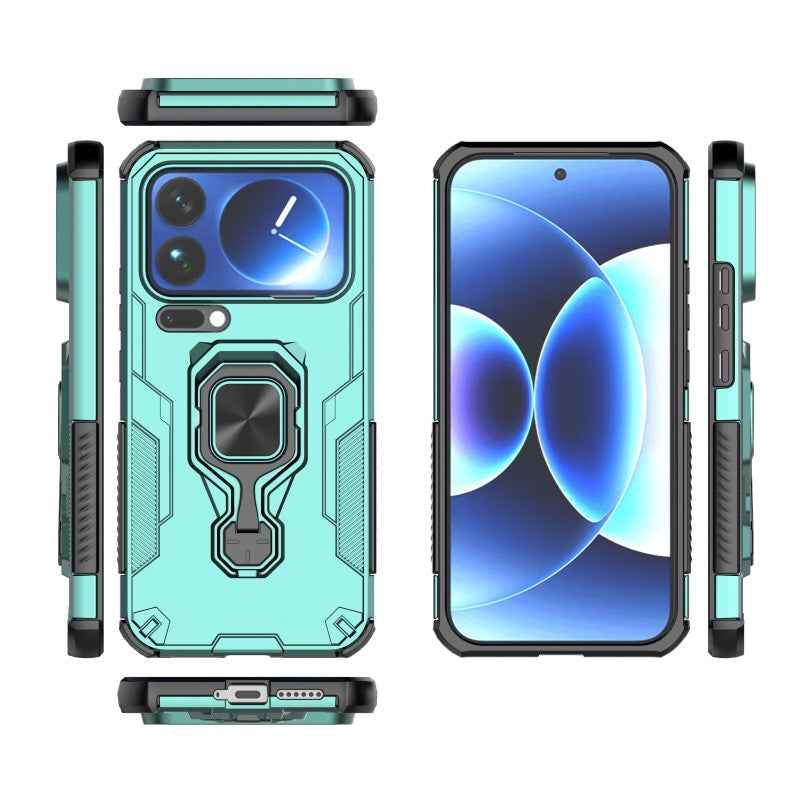 For Xiaomi 17 Pro Phone Case WANLONFENG PC TPU Back Cover Kickstand with Tempered Glass - Green