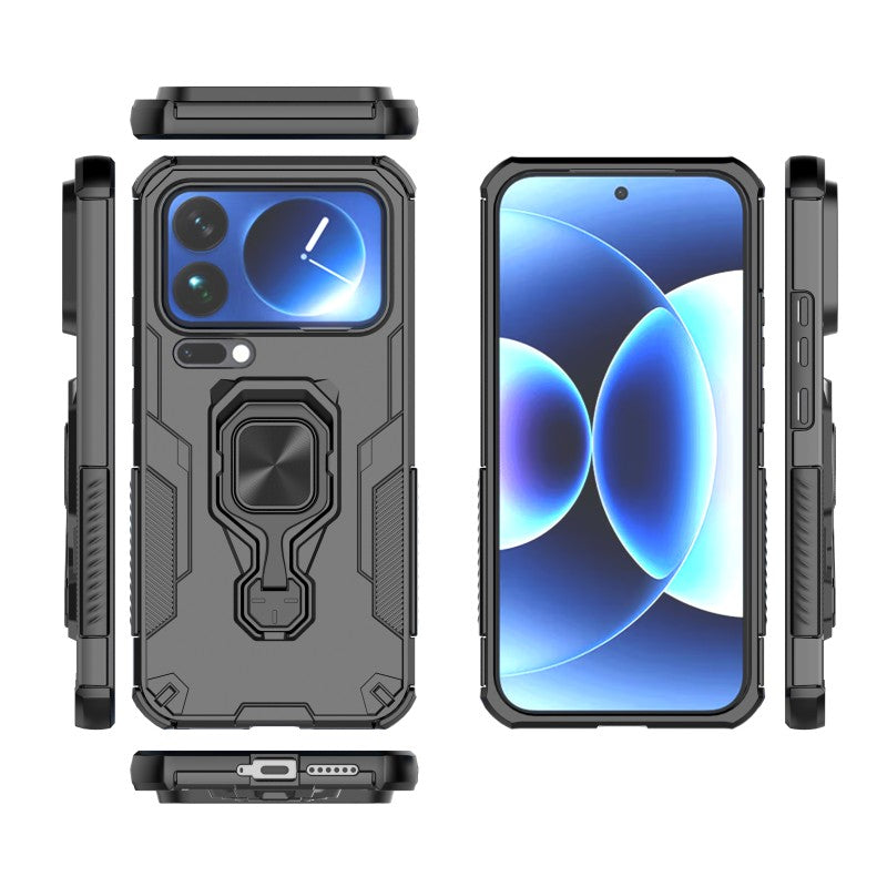 For Xiaomi 17 Pro Max Phone Case WANLONFENG PC TPU Back Cover Kickstand with Tempered Glass - Black