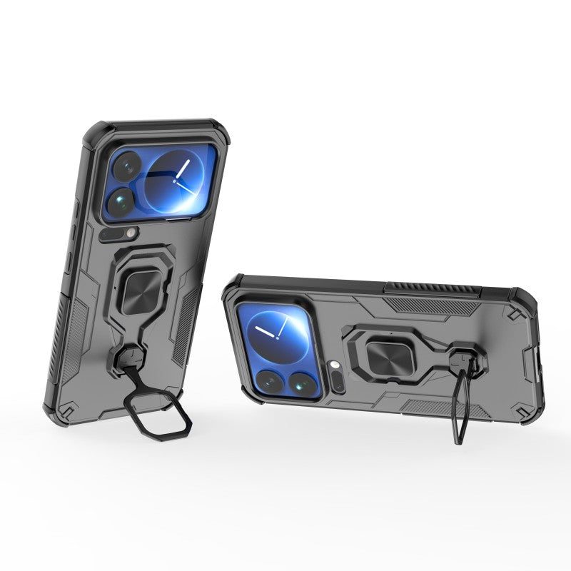 For Xiaomi 17 Pro Max Phone Case WANLONFENG PC TPU Back Cover Kickstand with Tempered Glass - Black
