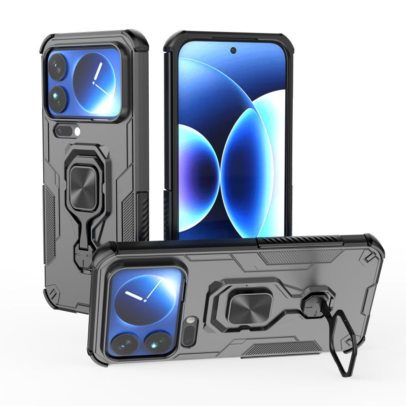 For Xiaomi 17 Pro Max Phone Case WANLONFENG PC TPU Back Cover Kickstand with Tempered Glass - Black