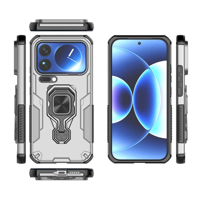 For Xiaomi 17 Pro Max Phone Case WANLONFENG PC TPU Back Cover Kickstand with Tempered Glass - Grey