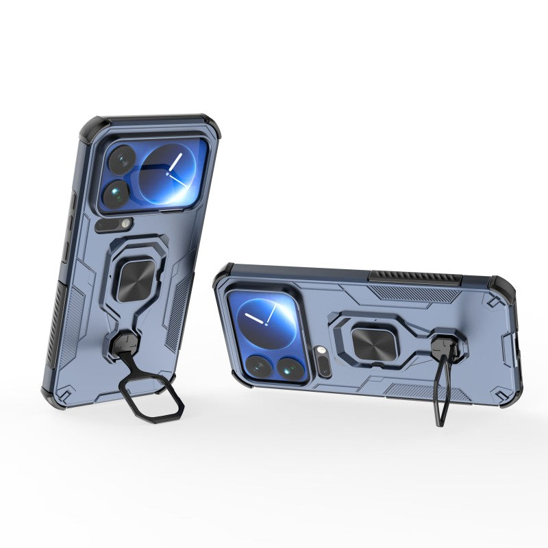 For Xiaomi 17 Pro Max Phone Case WANLONFENG PC TPU Back Cover Kickstand with Tempered Glass - Blue