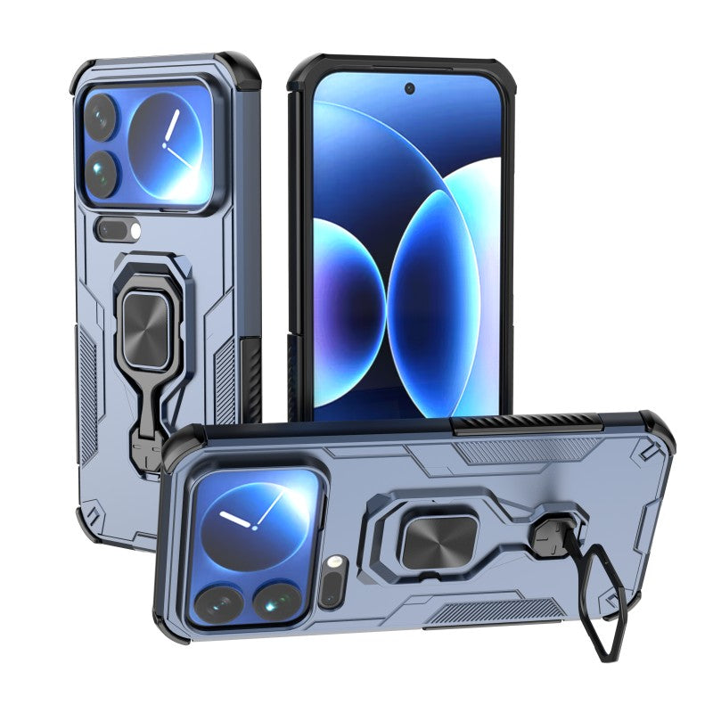 For Xiaomi 17 Pro Max Phone Case WANLONFENG PC TPU Back Cover Kickstand with Tempered Glass - Blue